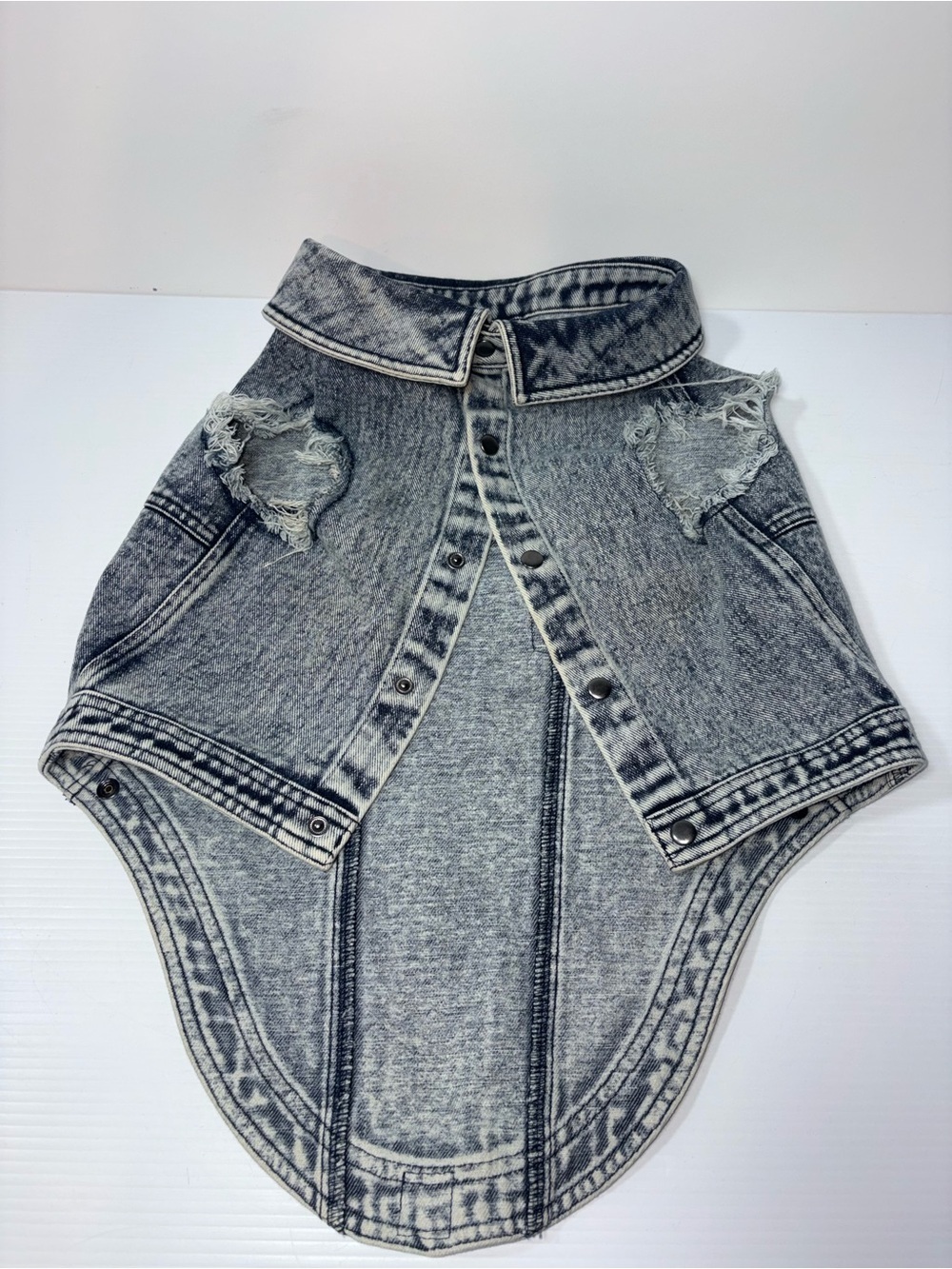 Distressed Acid Washed  Denim Dog Vest Jacket